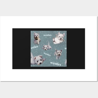 Westies mom blue pattern Posters and Art
